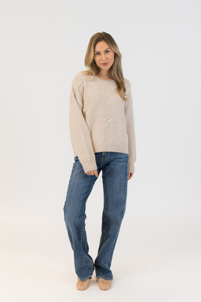 Lyla+Luxe Top - Bows Crew - Beige