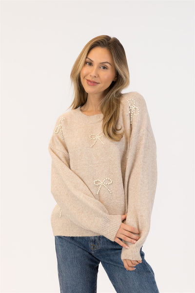 Lyla+Luxe Top - Bows Crew - Beige