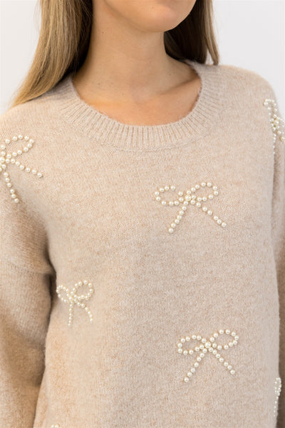 Lyla+Luxe Top - Bows Crew - Beige