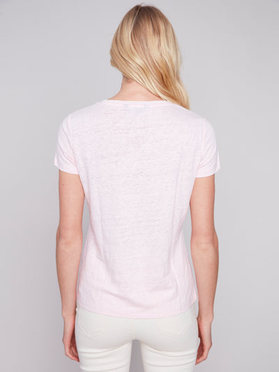 Charlie B Top - Linen Tee - Pink Lotus