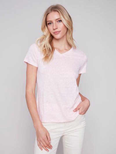 Charlie B Top - Linen Tee - Pink Lotus