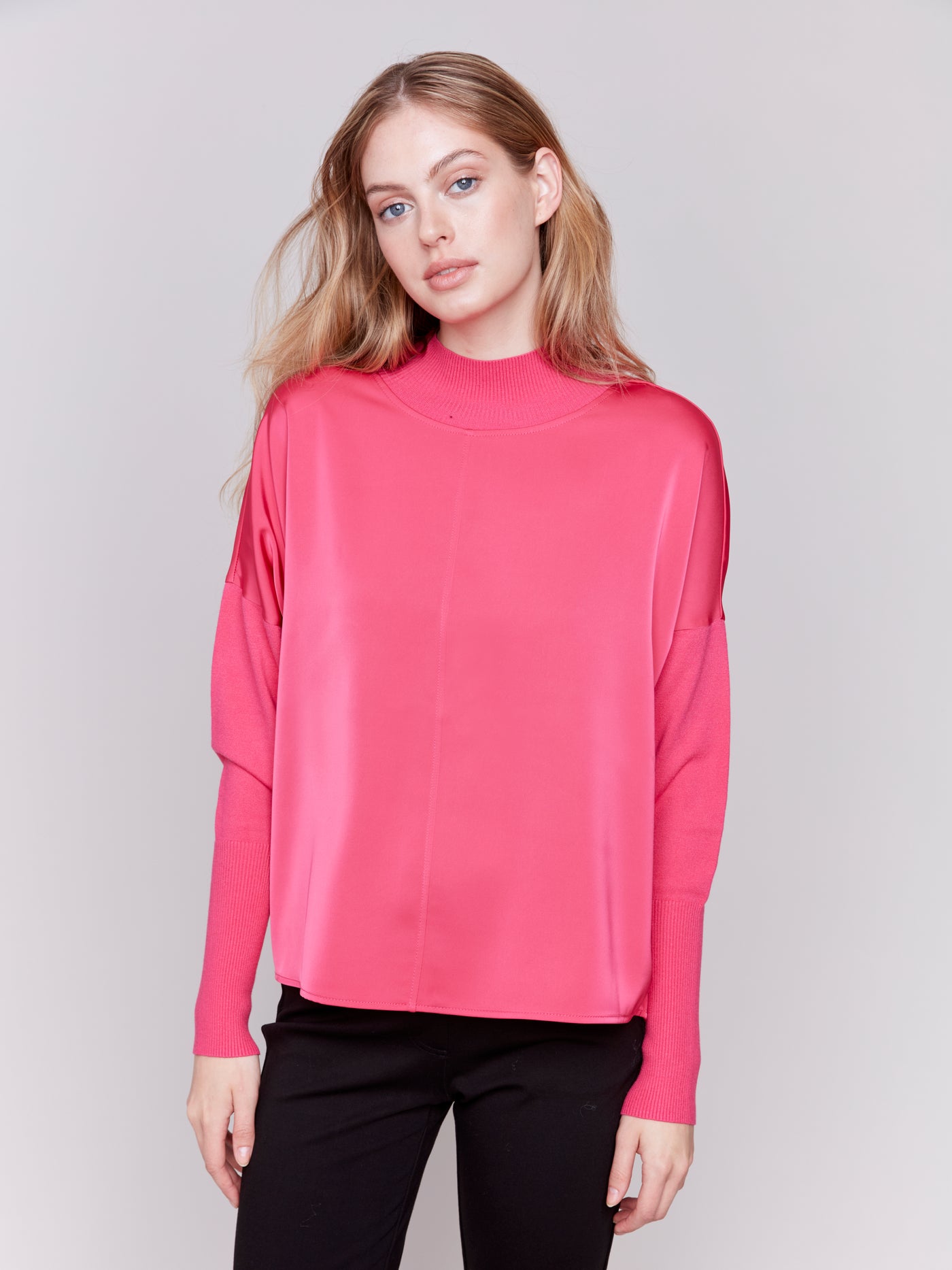 Charlie B Top - Satin Crew - Magenta