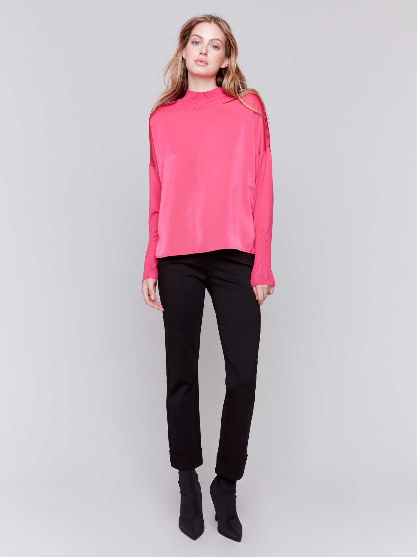 Charlie B Top - Satin Crew - Magenta