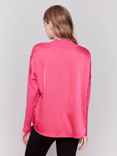 Charlie B Top - Satin Crew - Magenta