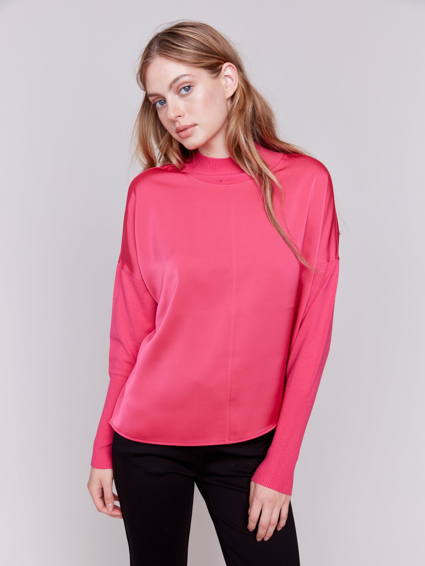 Charlie B Top - Satin Crew - Magenta