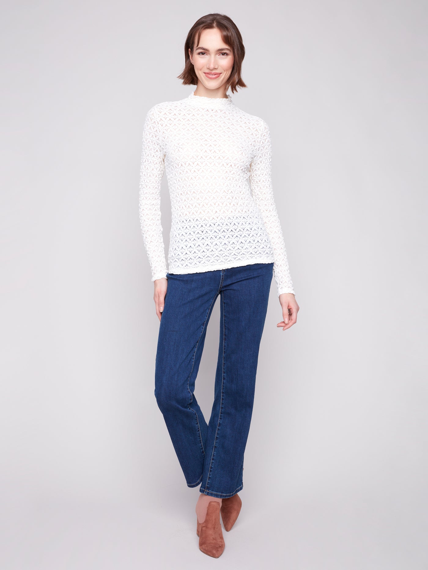 Charlie B Top - Mock Neck Knit - Ecru