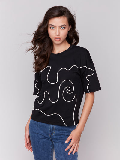 Charlie B Top - Soutache Detail Tee - Black