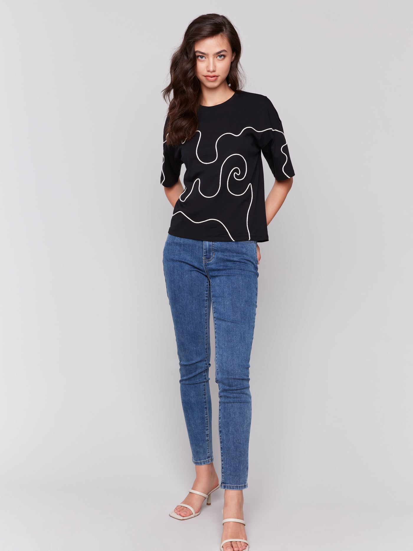 Charlie B Top - Soutache Detail Tee - Black