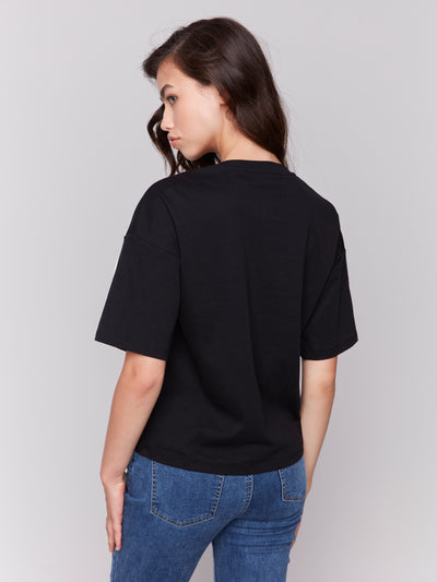 Charlie B Top - Soutache Detail Tee - Black