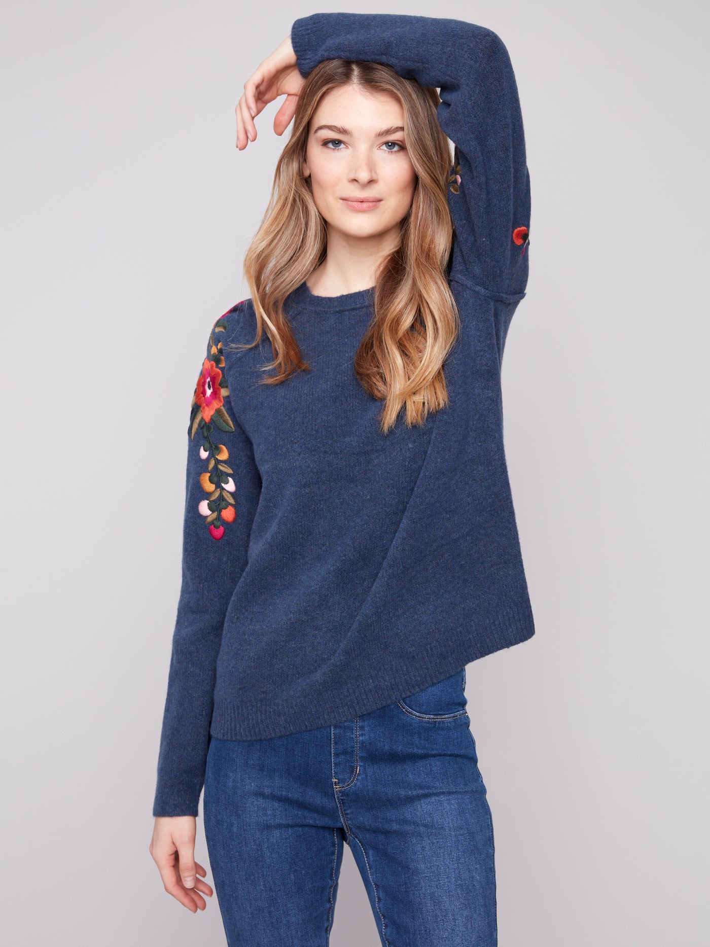 Charlie B Top - Embroidered Sweater - Denim