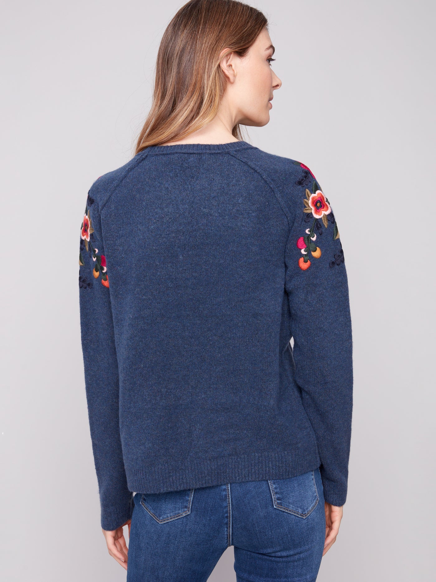 Charlie B Top - Embroidered Sweater - Denim