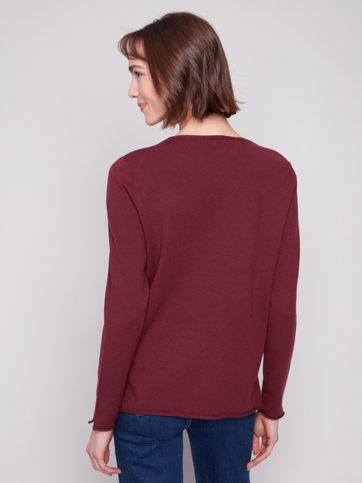 Charlie B Top - V-Neck Sweater - Cabernet