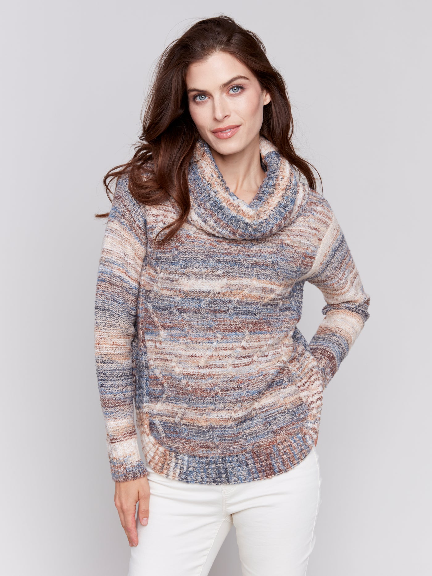 Charlie B Top - Cable Knit TNeck - Denim