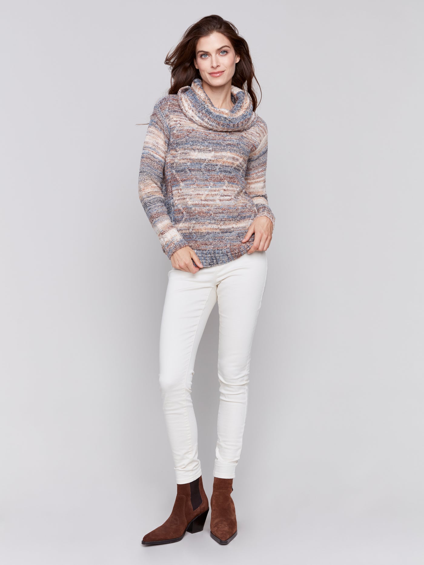 Charlie B Top - Cable Knit TNeck - Denim