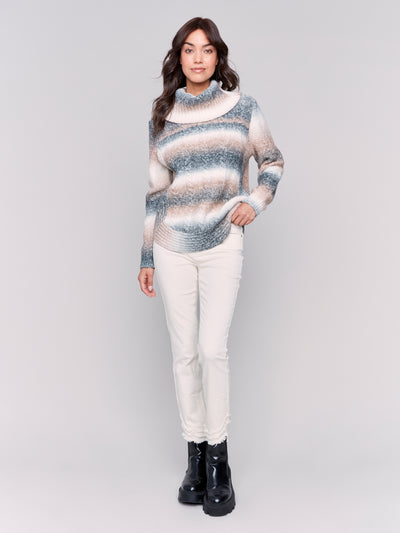 Charlie B Top - Cable Knit TNeck - Wood Rose