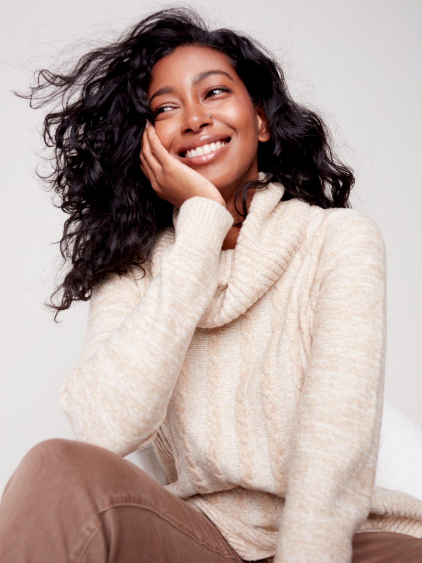 Charlie B Top - Cable Knit - Almond