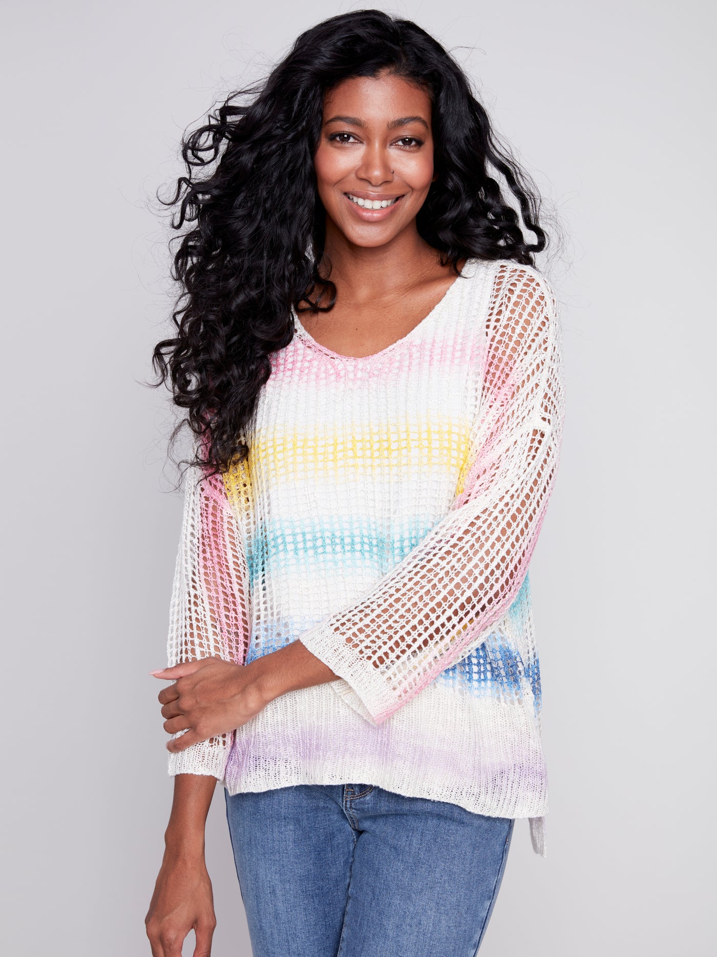 Charlie B Top - Rainbow Crochet Sweater - Multi