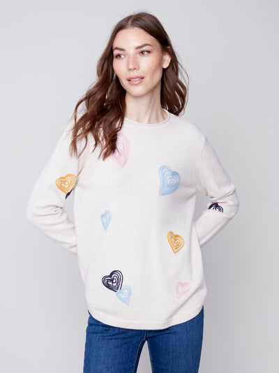 Charlie B Top - Heart Sweater - Ecru
