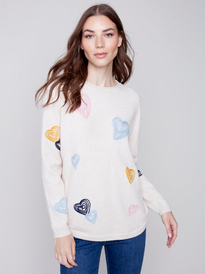 Charlie B Top - Heart Sweater - Ecru