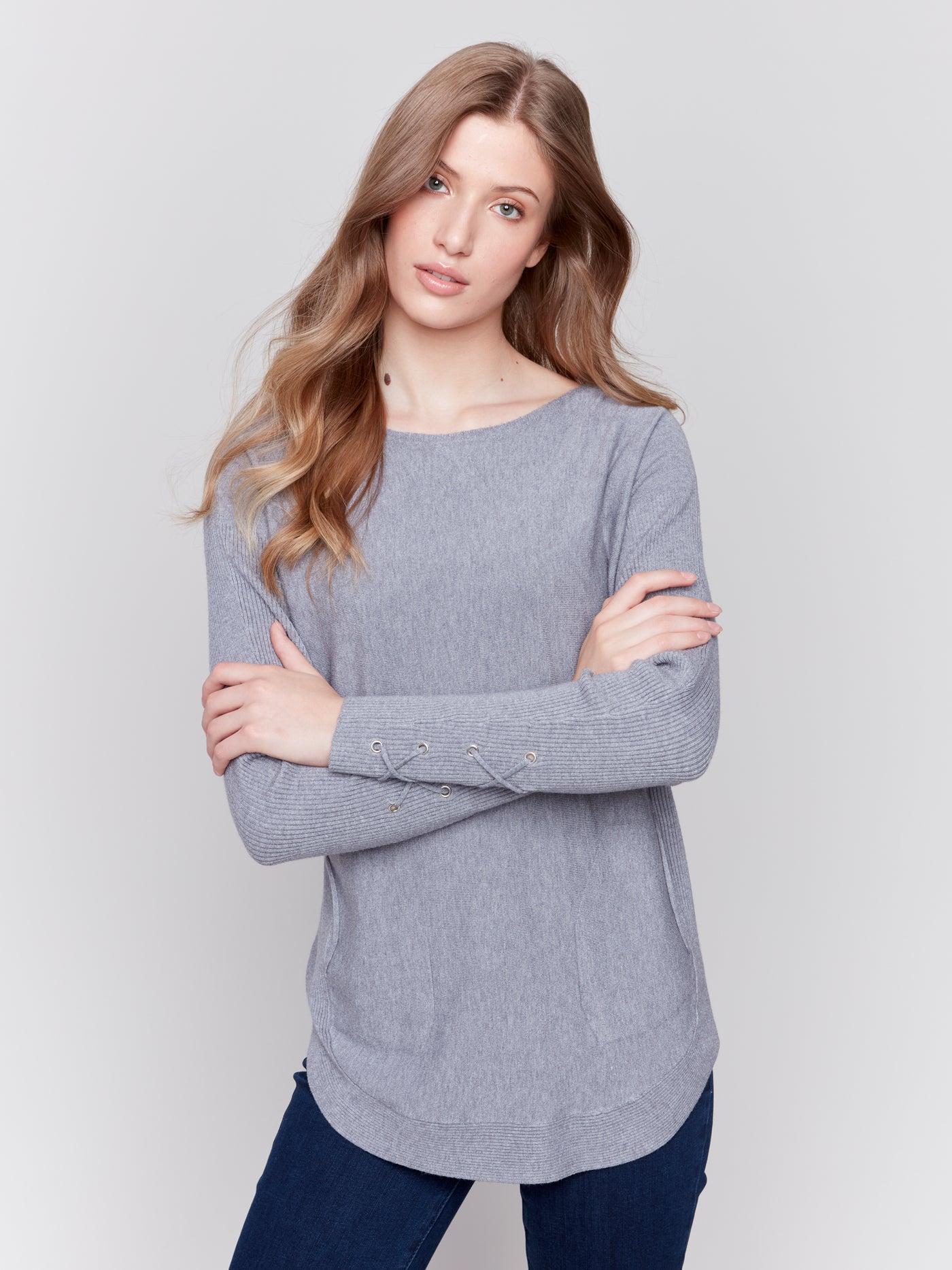 Charlie B Top - Lace-Up Cuff - Grey