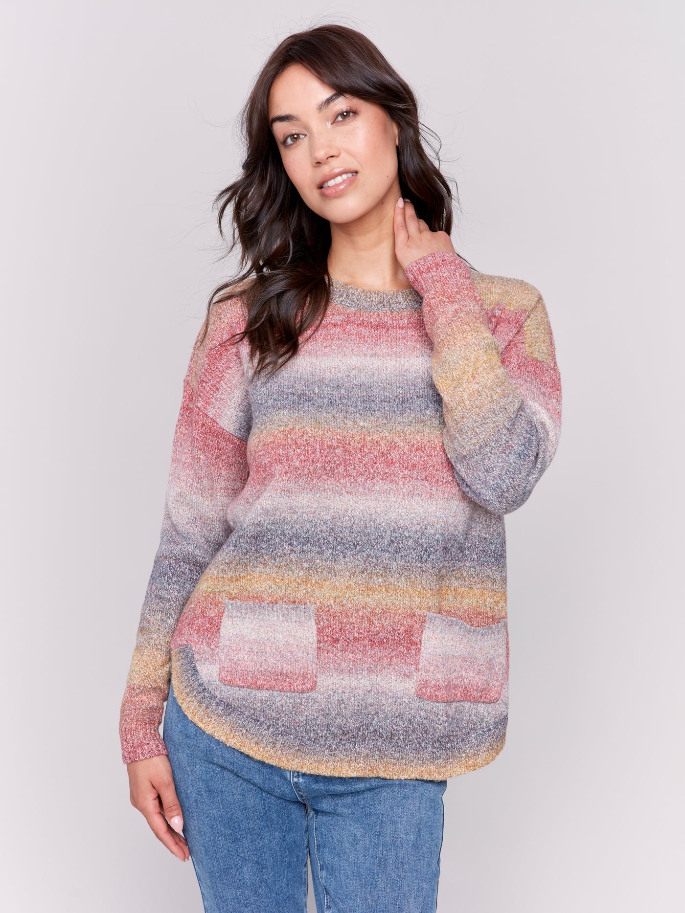 Charlie B Top - Ombre Scarf Sweater - Pink