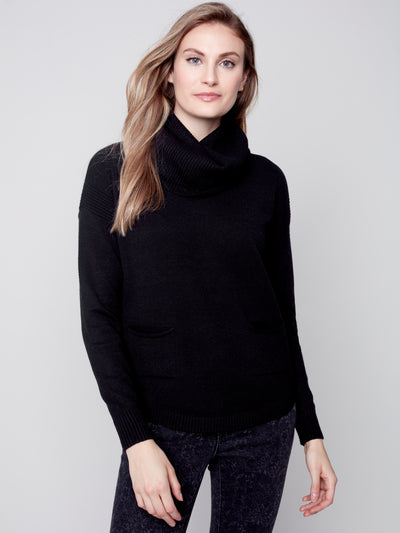 Charlie B Top - Scarf Sweater - Black - SMALL