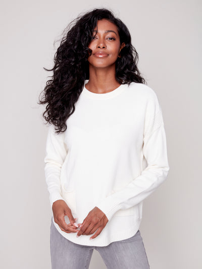 Charlie B Top - Scarf Sweater - Cream Ecru