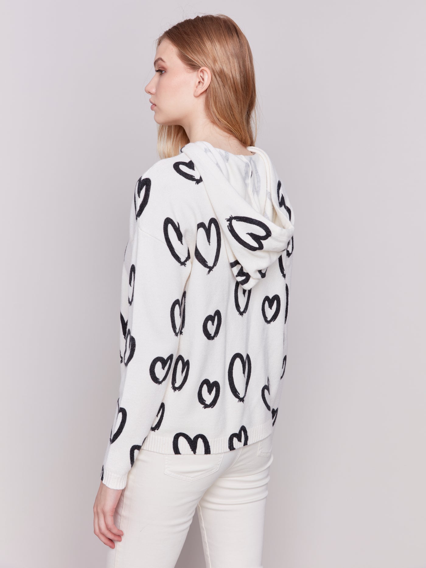 Charlie B Top - Hearts Hoodie - Ecru /Black