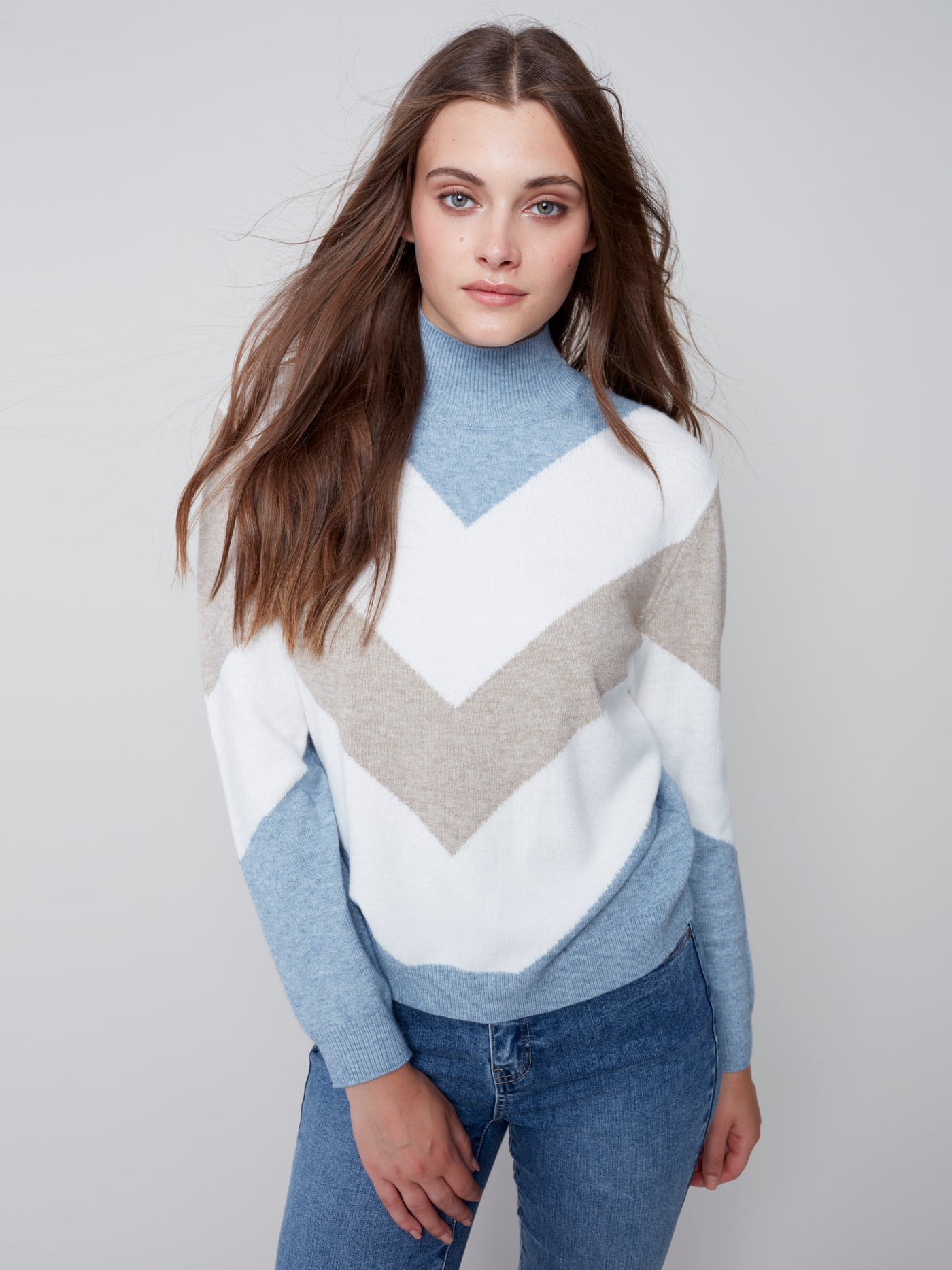 Charlie B Top - Chevron Sweater - White /Blue