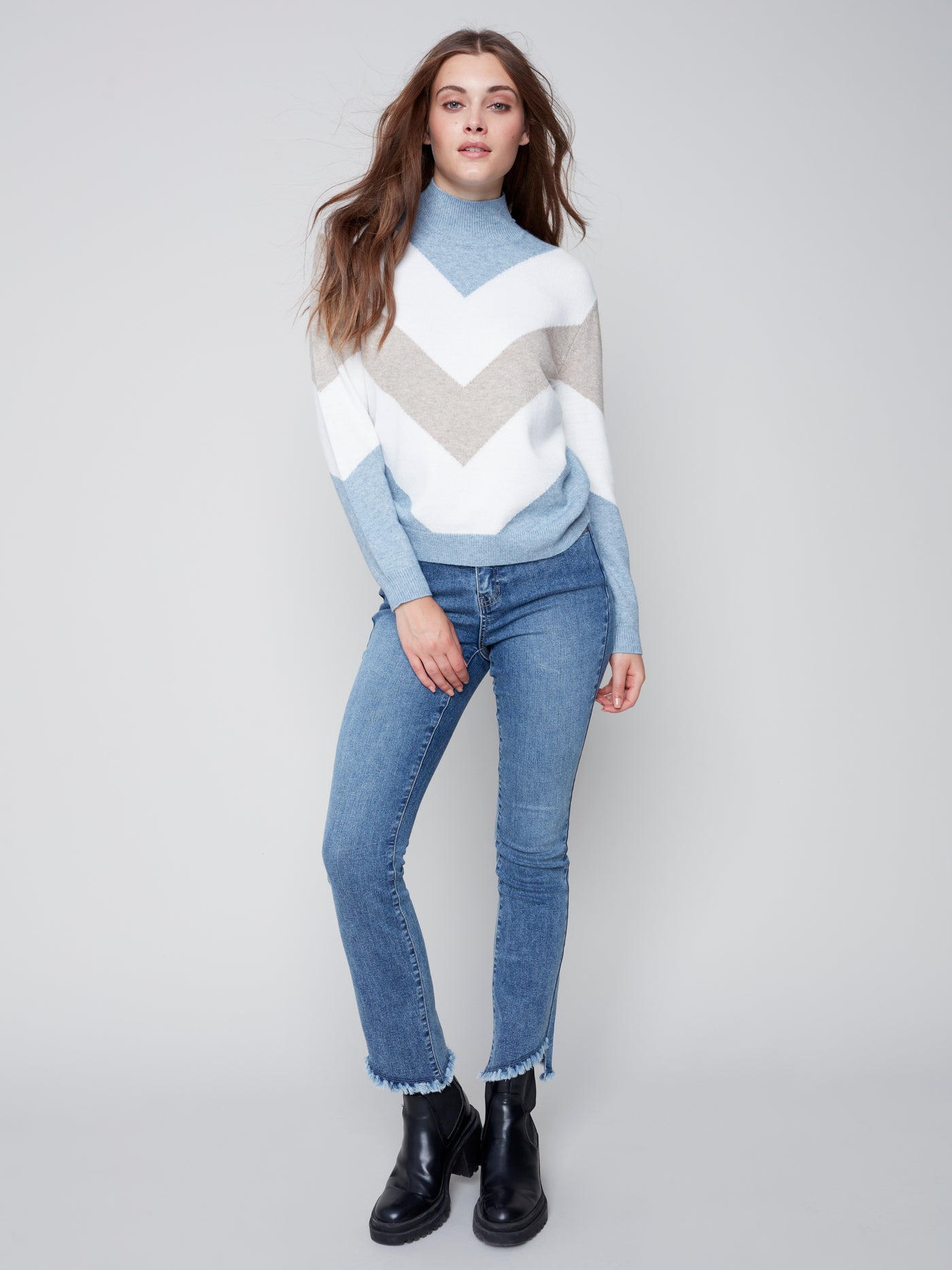 Charlie B Top - Chevron Sweater - White /Blue