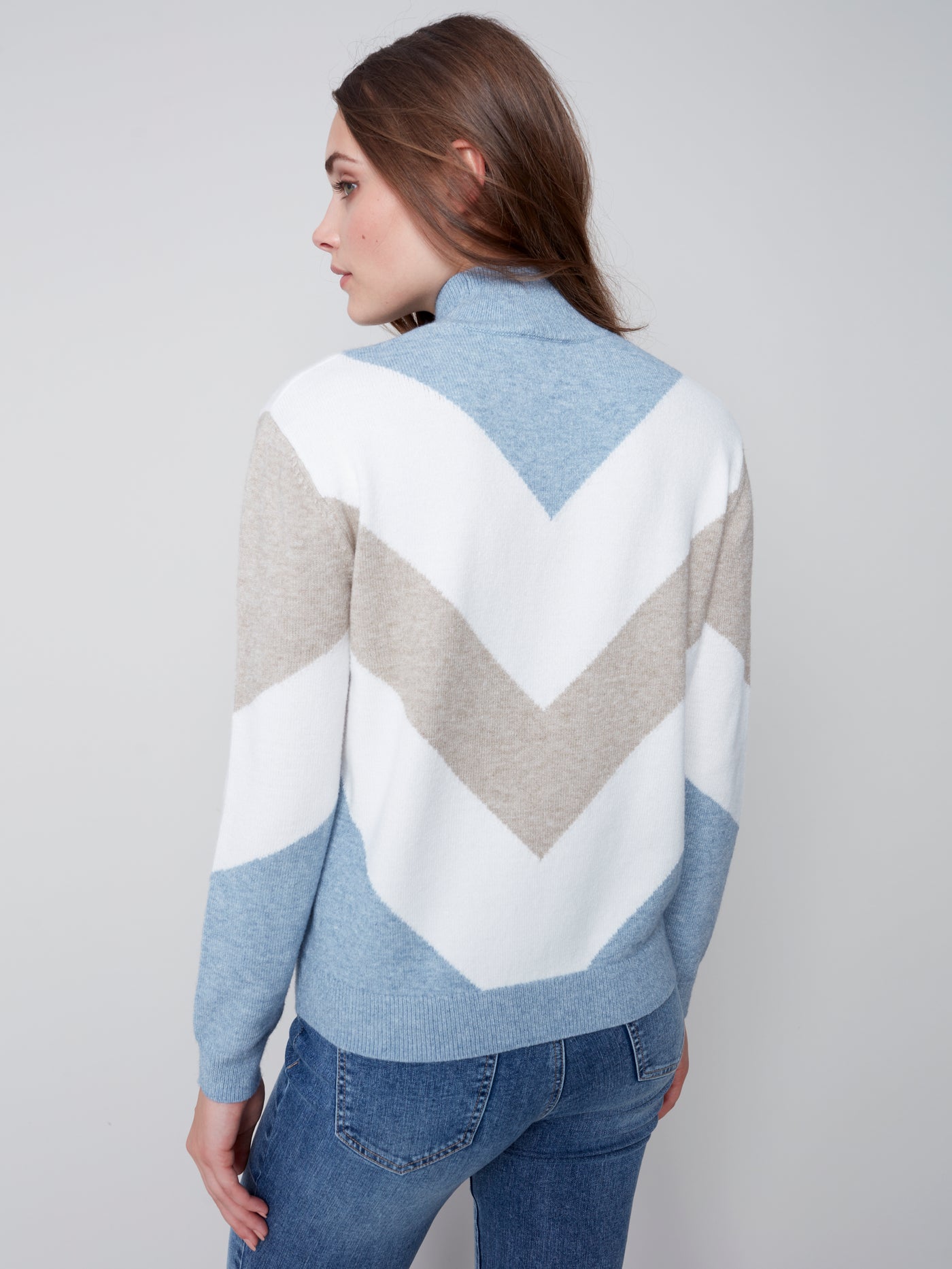 Charlie B Top - Chevron Sweater - White /Blue