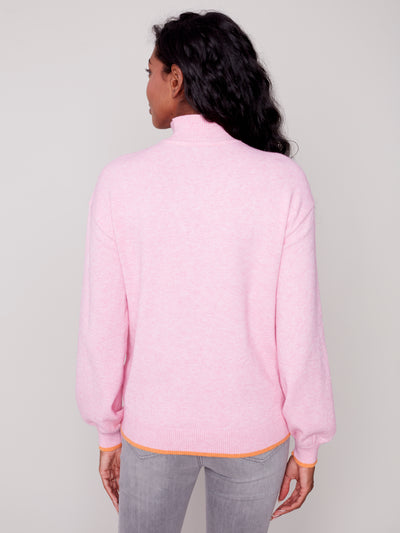 Charlie B Top - Quarter Zip Sweater - Pink Orchid