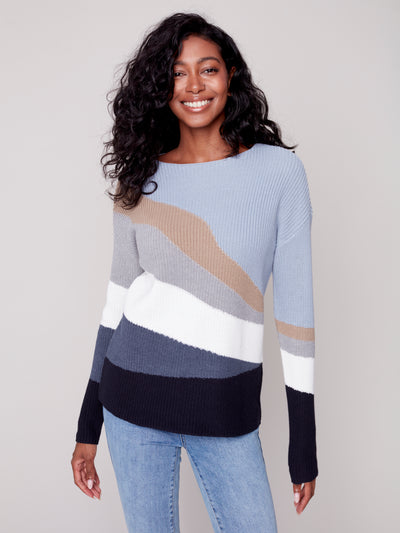 Charlie B Top - Colour Block Sweater - Blue /Multi