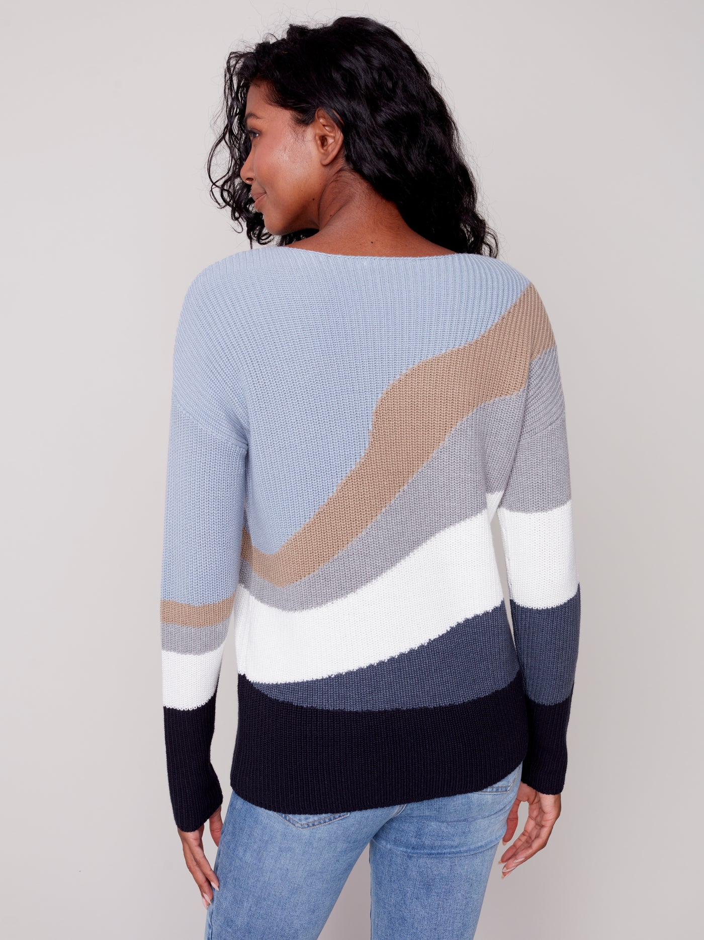 Charlie B Top - Colour Block Sweater - Blue /Multi