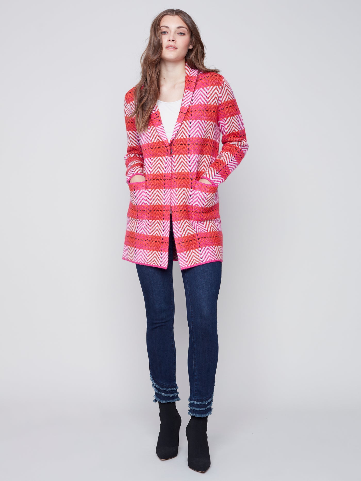 Charlie B Top - Plaid Cardigan - Pink Orchid
