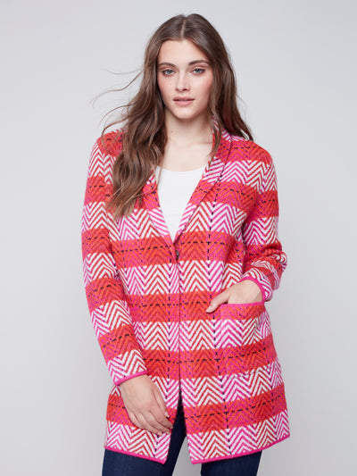 Charlie B Top - Plaid Cardigan - Pink Orchid