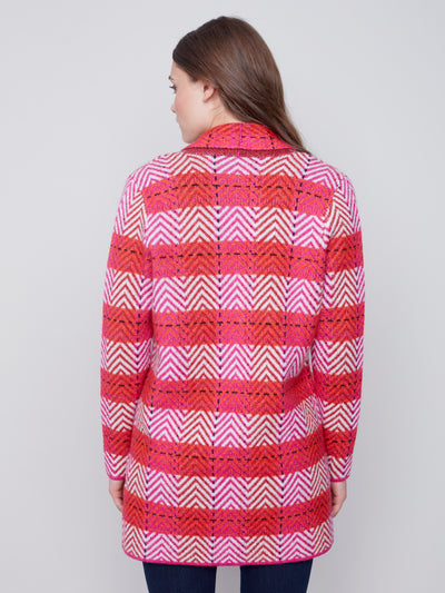 Charlie B Top - Plaid Cardigan - Pink Orchid