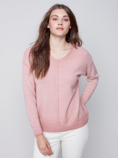 Charlie B Top - V-Neck Sweater - Raspberry