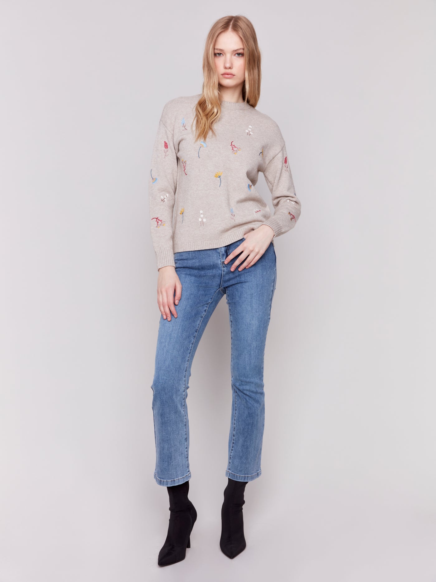 Charlie B Top - Embroidered Flowers - Almond