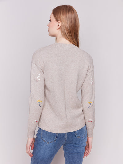 Charlie B Top - Embroidered Flowers - Almond