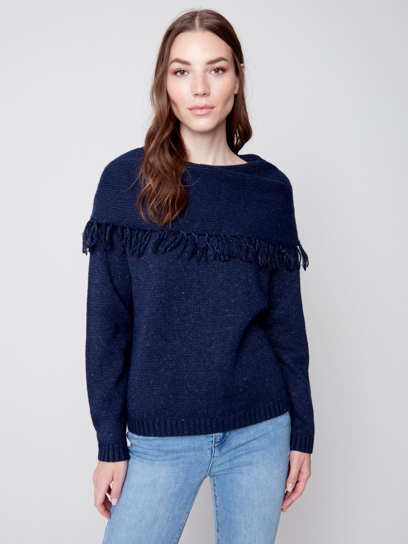 Charlie B Top - Fringed Cowl - Denim