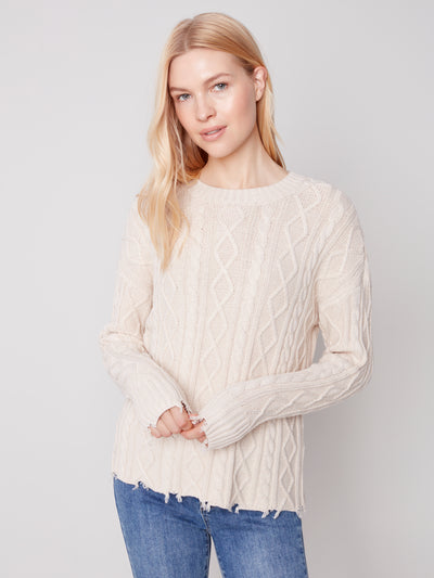 Charlie B Top - Cable Sweater - Ecru