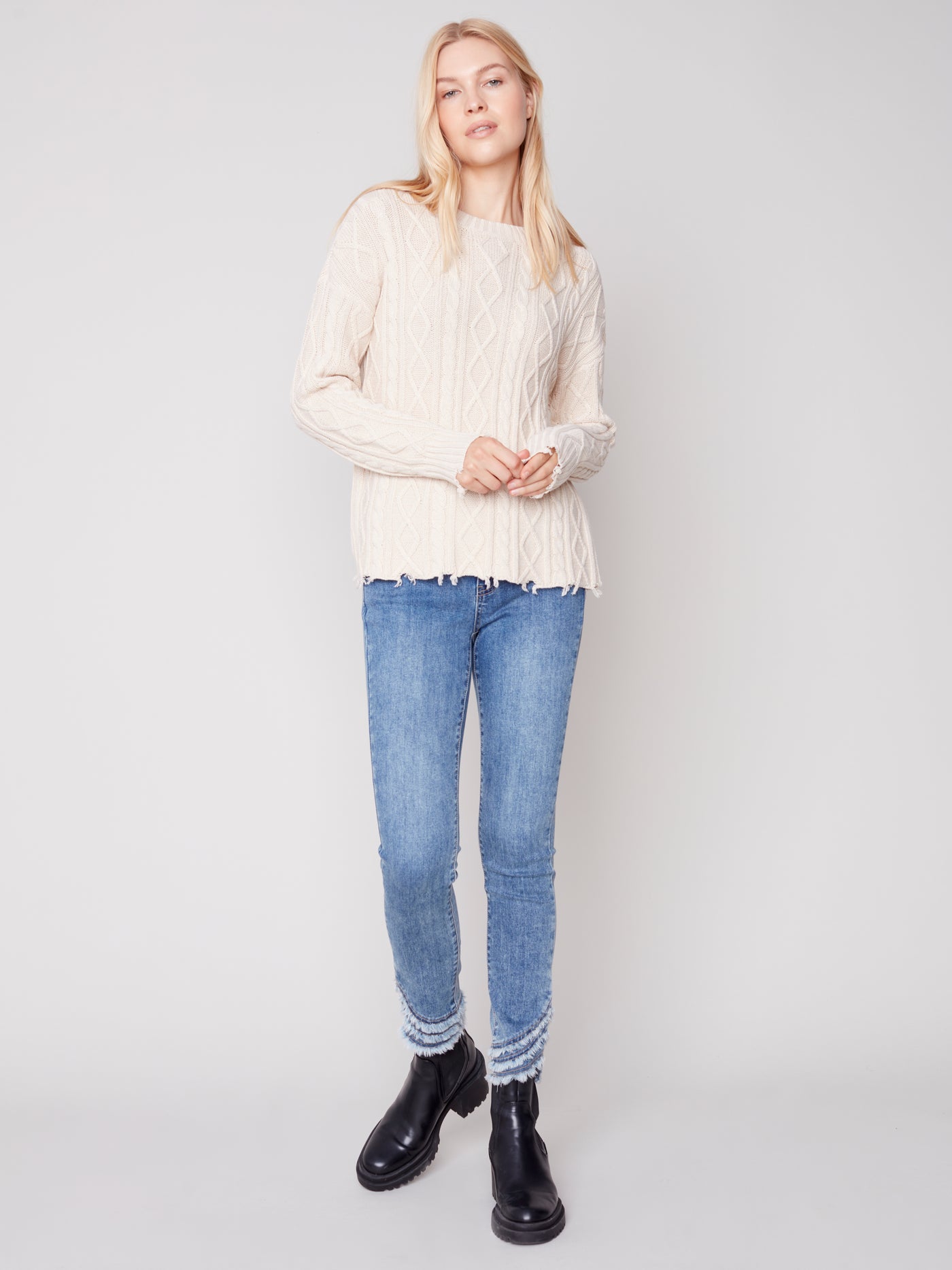 Charlie B Top - Cable Sweater - Ecru
