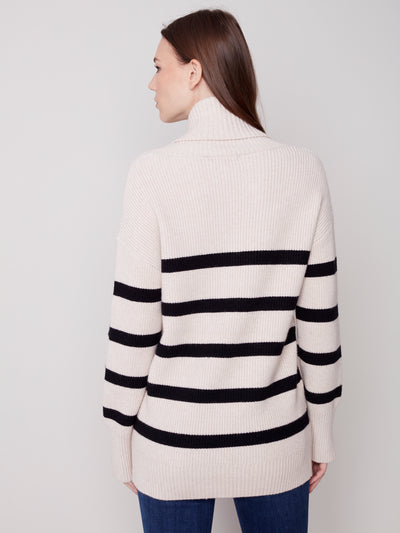 Charlie B Top - Striped Cowl Sweater - Almond