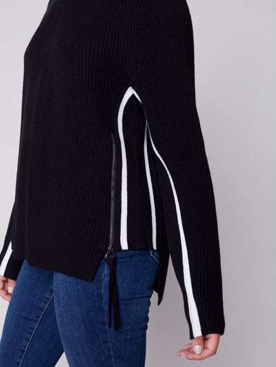 Charlie B Top - Side Zip Sweater - Black