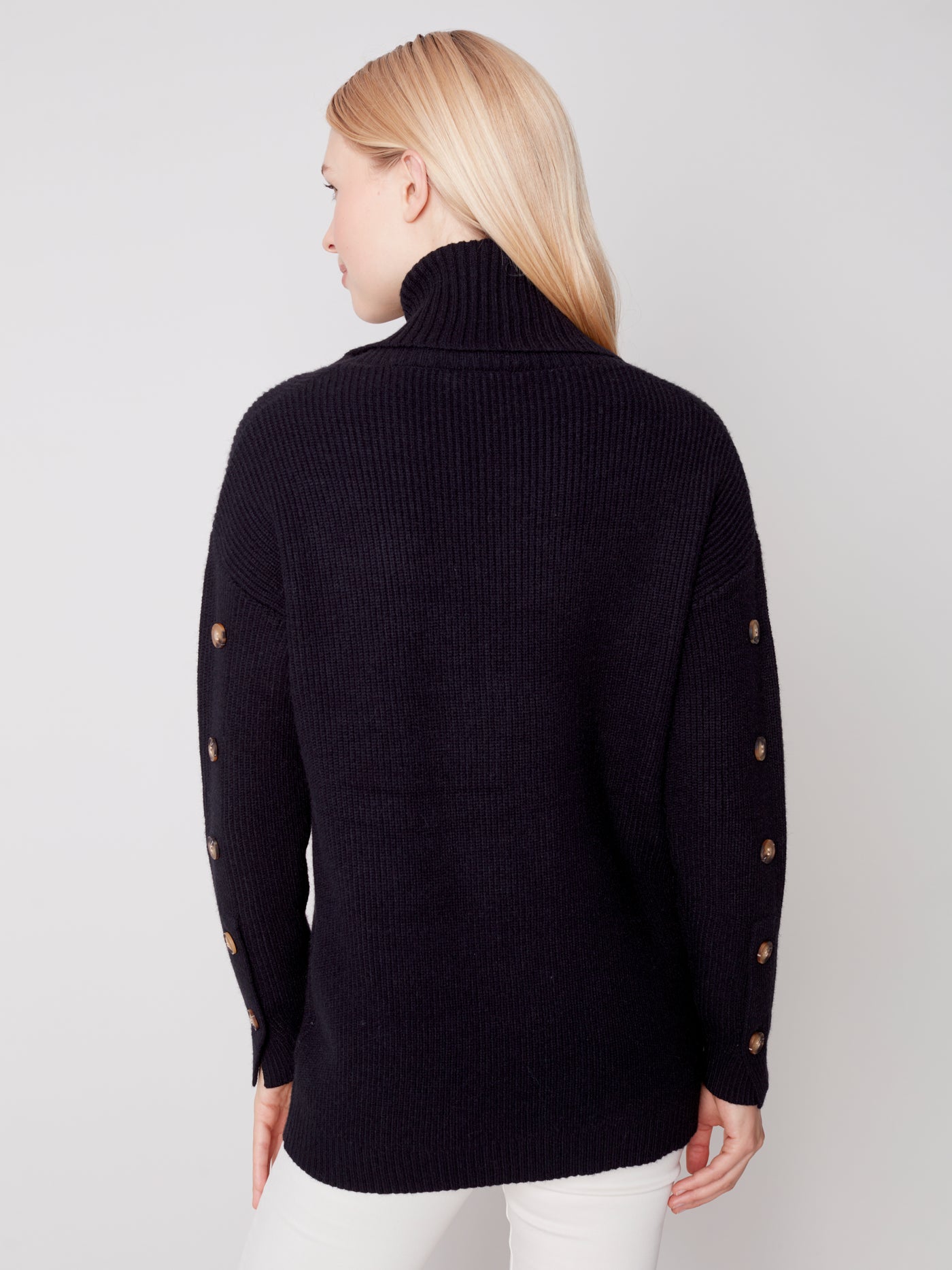 Charlie B Top - Button Sleeve Sweater - Black