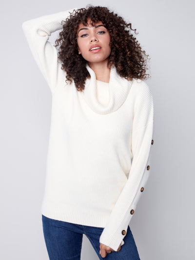 Charlie B Top - Button Sleeve Sweater - Ecru