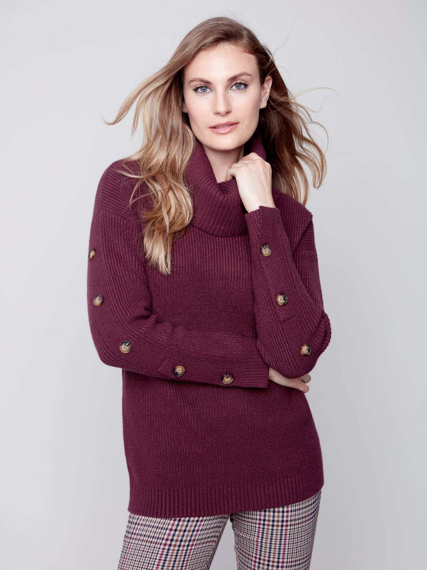 Charlie B Top - Button Sleeve Sweater - Port