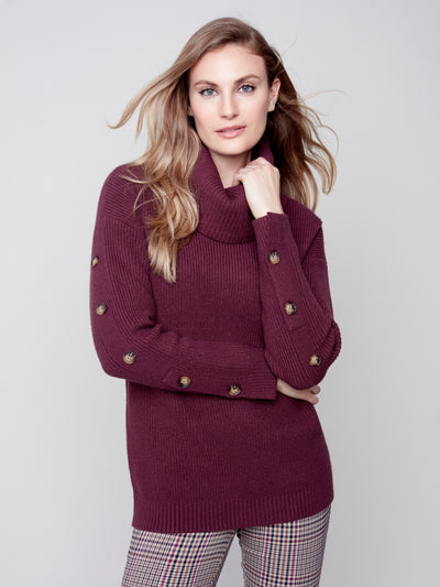 Charlie B Top - Button Sleeve Sweater - Port