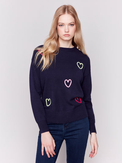 Charlie B Top - Heart Sweater - Navy